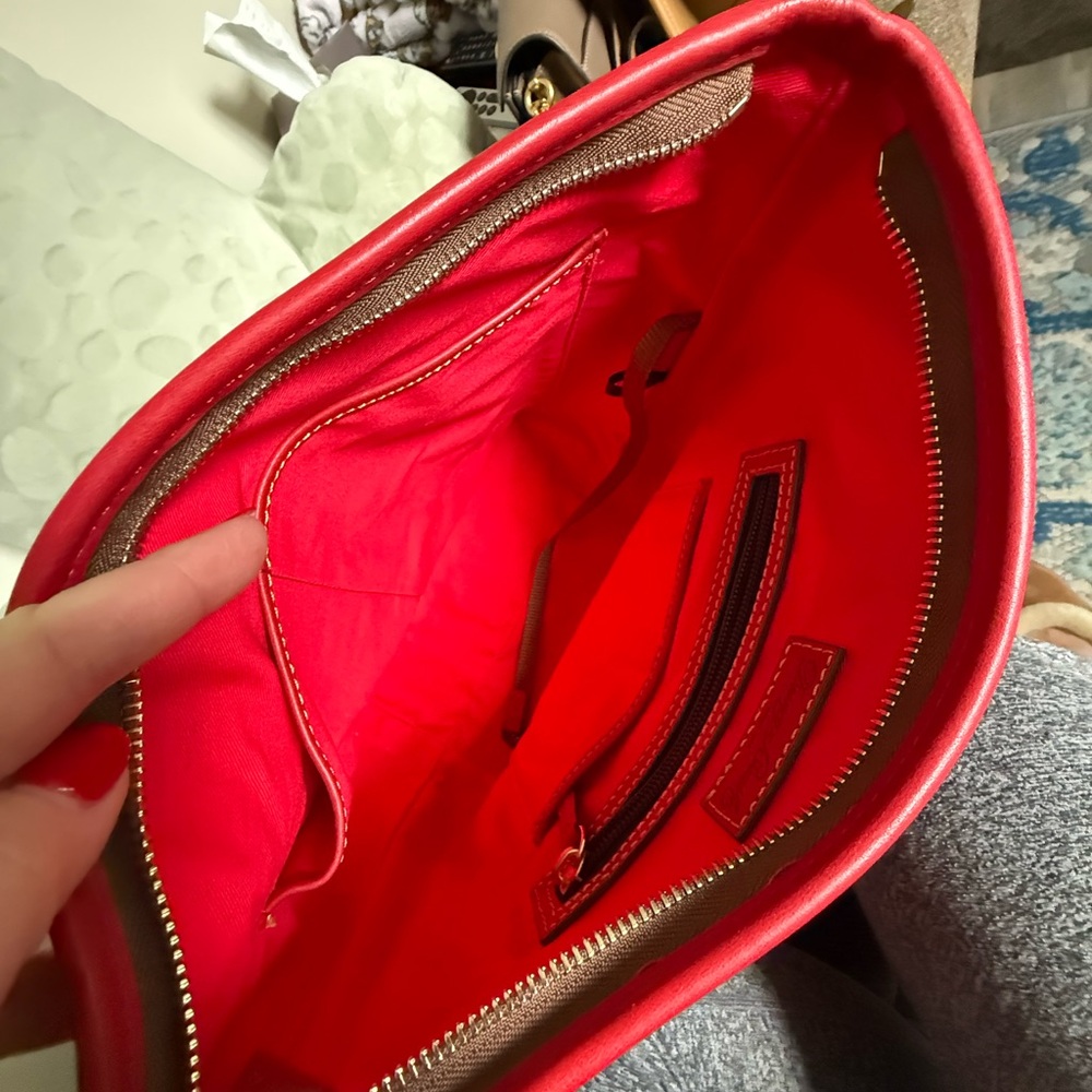 Dooney and Burke Small Hobo Crossbody Red Leather Shoulder Bag - Picture 4 of 5